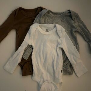NB Baby Bodysuit Set - White, Gray, Brown